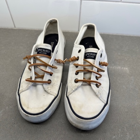 Sperry Women’s Pier View Seacoast White On Canvas Sneakers Size 7.5 - Picture 1 of 8